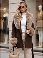 Płaszcz damski dwurzędowy z odpinanym kołnierzem brązowy FashionStreet TY6079 Płaszcz damski dwurzędowy z odpinanym kołnierzem brązowy FashionStreet TY6079