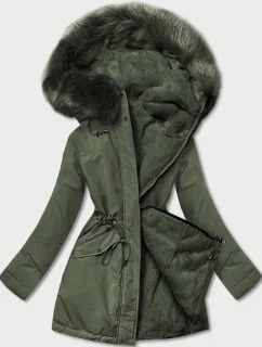 Khaki teplá obojstranná dámska zimná bunda (w610)