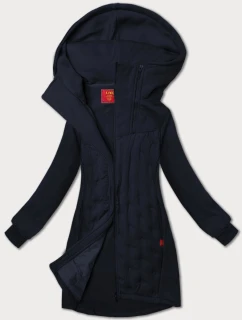 Tmavomodrá dlhá dámska mikina so stojačikom a kapucňou LHD (AMG-178)