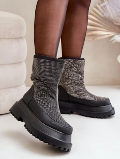 Zdobione Śniegowce Na Platformie I Płaskim Obcasie Czarne Avivina