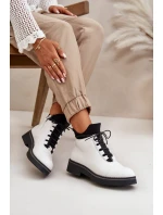 Botki Damskie Ocieplane Z Niską Cholewką Eko Skórzane Białe