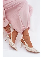 Krajkové Sandály na Podpatku Světle Béžové Carielle