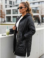 Dlhá dámska prešívaná bunda s kapucňou, čierna, FashionStreet TY5809 Dlhá dámska prešívaná bunda s kapucňou, čierna, FashionStreet TY5809