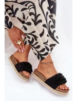 Klapki Damskie Na Platformie Z Ozdobnymi Kwiatkami Czarne Tessara