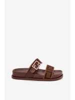 Dámské pantofle s zlatým sponou hnědé Fiorisse