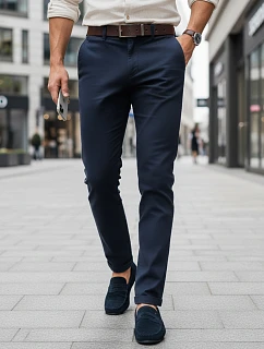 Pánske chino nohavice slim fit ležérne elegantné tmavomodré FashionStreet UX4492