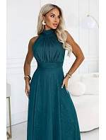 636-4 VERONICA – luxusné dlhé šaty s brokátovým detailom a elegantným strihom – zelené 636-4 VERONICA – luxusné dlhé šaty s brokátovým detailom a elegantným strihom – zelené