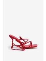 Stylowe Sandały Na Szpilce Z Paskami Czerwone Saredi
