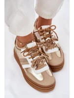 Sneakersy Damskie Na Platformie Z Podwójnym Sznurowaniem Panterka Złote Niteria