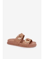 Eko kožené dámské pantofle s pásky tmavě béžové Rosinessa