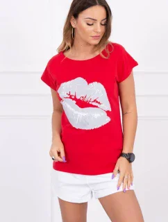 Blúzka s potlačou pier červená