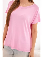 Dámska oversize blúzka z viskózy s krátkymi rukávmi a okrúhlym výstrihom candy pink Dámska oversize blúzka z viskózy s krátkymi rukávmi a okrúhlym výstrihom candy pink