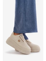 Sneakersy Buty Sportowe Damskie Ocieplane Na Masywnej Podeszwie Beżowe Verissha