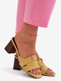 Dámské sandály na podpatku s řemínky Eko semišové Žluté Corivelle