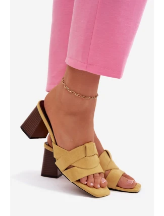 Dámské sandály na podpatku s řemínky Eko semišové Žluté Corivelle