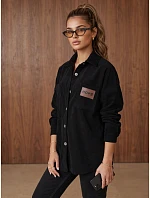 Dámska oversize košeľová bunda z kordového materiálu, čierna, FashionStreet TY6056