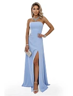 663-2 ELARA korzetové maxi šaty s rozparkom a zaväzovaním na chrbte - modré 663-2 ELARA korzetové maxi šaty s rozparkom a zaväzovaním na chrbte - modré