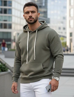 Pánska mikina s kapucňou a klokankou khaki FashionStreet BX5954