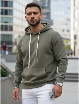 Pánska mikina s kapucňou a klokankou khaki FashionStreet BX5954