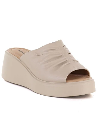 Dámske kožené žabky na platforme béžové Vinceza 66949