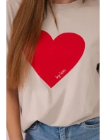 Bavlnená blúzka s potlačou srdca béžová