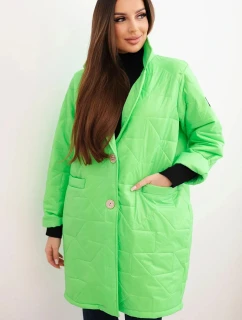 Dámske Plus veľkosť prešívaná bunda s ozdobnými gombíkmi a golierom Neon Green