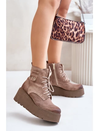 Zazoo 60499 Zamszowe Damskie Botki Na Platformie I Koturnie Ocieplane Beżowe Zazoo 60499 Zamszowe Damskie Botki Na Platformie I Koturnie Ocieplane Beżowe