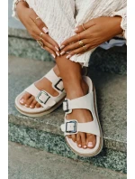 Zamszowe Klapki Damskie Z Klamrami D.Franklin DFSH405001 Beżowe