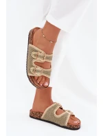 Szydełkowe Klapki Damskie Ze Złotymi Klamrami Zielone Fenira