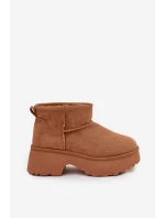 Śniegowce Damskie Niskie Wsuwane Ocieplane Futerkiem Camel Mavelle