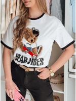 Dámske bavlnené tričko oversize s aplikáciou medvedíka MISIONISTA, biele, FashionStreet RY2852 Dámske bavlnené tričko oversize s aplikáciou medvedíka MISIONISTA, biele, FashionStreet RY2852