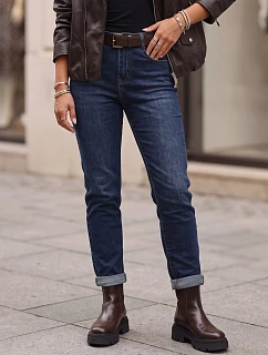 Dámske džínsy Mom Fit s opaskom a vysokým pásom, tmavomodré, FashionStreet UY3110