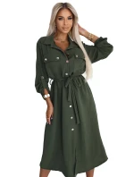 531-5 Midi košeľa so zlatými gombíkmi a kravatou - KHAKI