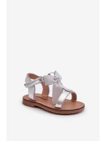Sandałki Dziecięce Z Kokardką Na Rzep Srebrne Joratia