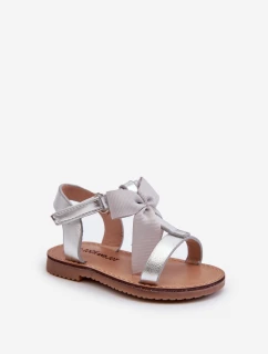 Sandałki Dziecięce Z Kokardką Na Rzep Srebrne Joratia
