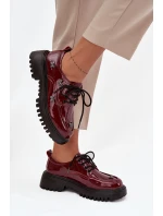 Lakierowane Skórzane Półbuty Damskie Z Przypinkami Artiker 57C0336 Bordowe