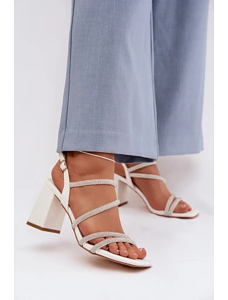 Dámské sandály na podpatku s pásky a kamínky Bílá Brelia