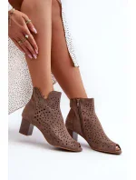 Dámske čižmy na vysokom podpätku z eko semišu s otvorenou špičkou Brown Halania