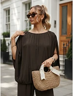 Dámska viskózová súprava so širokými nohavicami, hnedá, FashionStreet AY1201 Dámska viskózová súprava so širokými nohavicami, hnedá, FashionStreet AY1201
