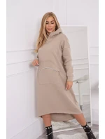 Zateplené šaty s kapucňou béžovej