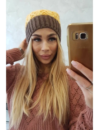 Bibiana fleecová čiapka K264 mocca+yellow
