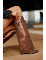 Zdobione Wsuwane Kozaki Na Szpilce Z Wywiniętą Cholewką Brązowe Enathlin