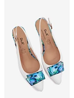 Kožené dámské lodičky na podpatku s ozdobou D&A LZ61-2006 Bílé