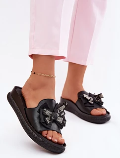 Dámské kožené pantofle s mašlí S.Barski KV61-6061 Černé