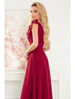 ELENA - Dlhé dámske šaty vo vínovej bordovej farbe s výstrihom a zaväzovaním na ramenách 405-1
