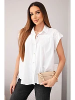 Dámska bavlnená košeľová blúzka s čipkou a krátkymi rukávmi biela Dámska bavlnená košeľová blúzka s čipkou a krátkymi rukávmi biela