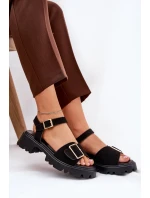 Eko Zamszowe Sandały Damskie Z Klamrą Czarne Gofielle