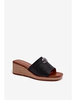 Dámské pantofle na platformě s imitací pletení Sergio Leone KL325 Černé