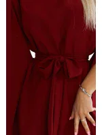 287-34 SOFIA Dámske šaty s motýlikom a viazaním v páse - Bordeaux