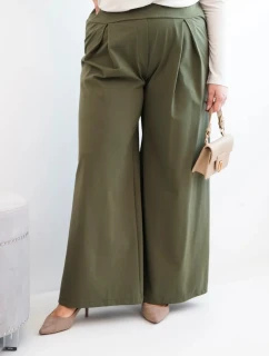 Dámske Plus veľkosť široké nohavice so skladaním Khaki